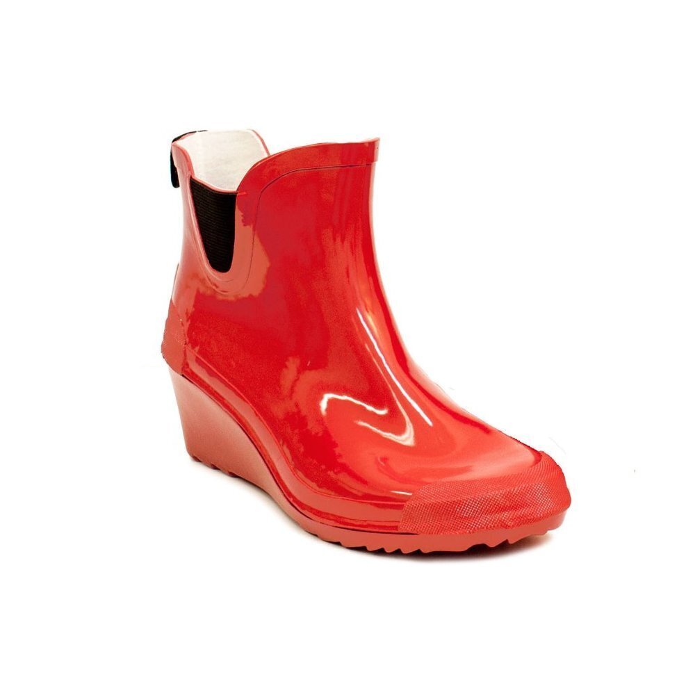 Women's Rainboots, Ankle Wedge Rubber Rain Boots, RB-5102, Red - Picture 5 of 5